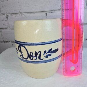 MARSHALL POTTERY "DON" MUG NATURAL STONE COLOR WITH BLUE GLAZE ACCENT